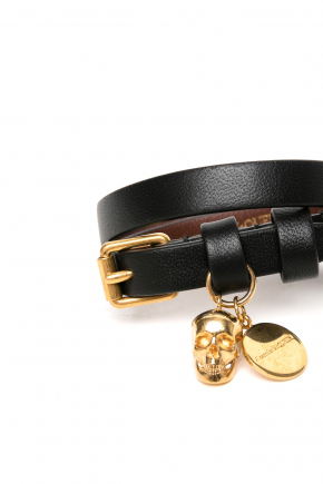 Leather Double Wrap Skull Bracelet