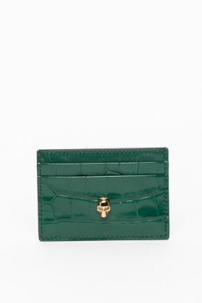 Crocodile Embossed Calfskin Leather Card Holder