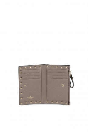 Rockstud Grainy Calfskin Cardholder With Zipper 卡片包/零钱包