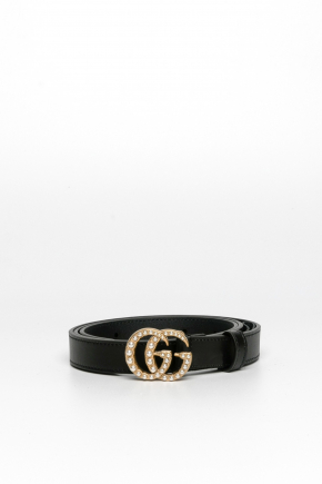 Leather Belt With Pearl Double G Buckle Belt