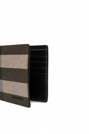 Exaggerated Check And Leather Bifold Wallet