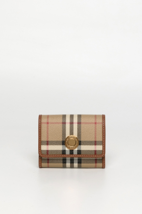 Check And Leather Small Folding Wallet