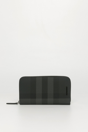 Check And Leather Ziparound Wallet