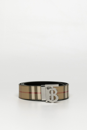 Check And Leather Reversible Tb Belt Belt