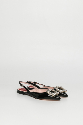 Strass Buckle Slingback Ballerinas In Patent Leather Flats
