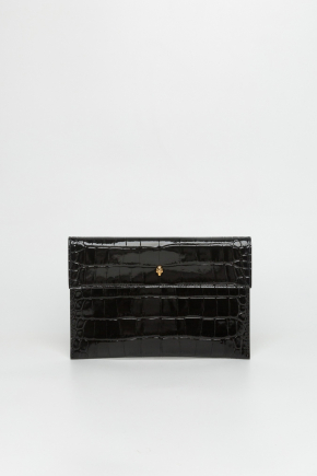 Crocodile Embossed Calfskin Leather Clutch