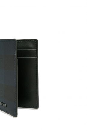Check And Leather Folding Card Holder