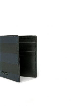Check And Leather Bifold Wallet