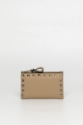 Rockstud Grainy Calfskin Cardholder With Zipper 卡片包/零錢包