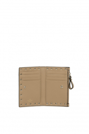 Rockstud Grainy Calfskin Cardholder With Zipper Card Holder/coin Purse