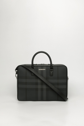 Charcoal Check And Leather Briefcase