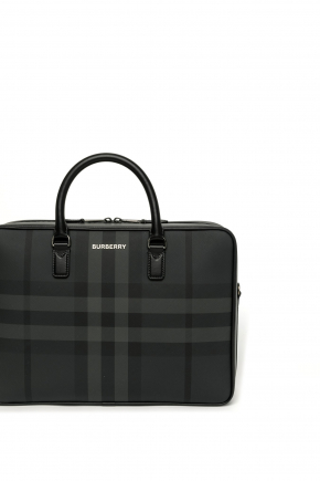 Charcoal Check And Leather 公事包