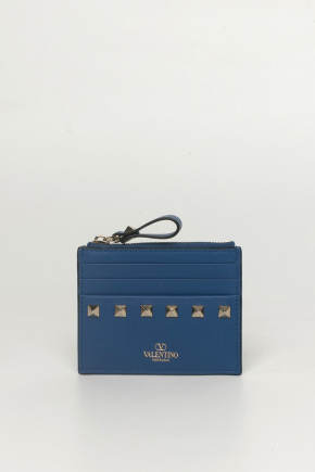 Rockstud Calfskin Cardholder With Zipper 卡片包/零钱包