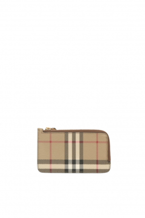 Check And Leather Zip Card Case 卡片包/零錢包