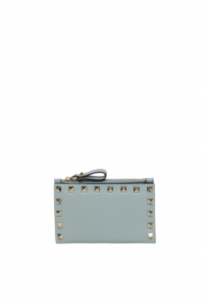 Rockstud Grainy Calfskin Cardholder With Zipper 卡片包/零钱包