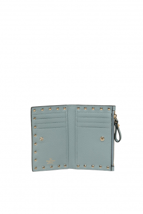 Rockstud Grainy Calfskin Cardholder With Zipper 卡片包/零钱包