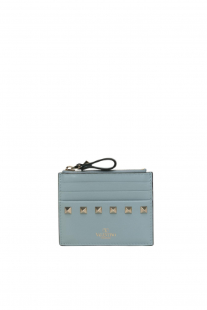 Rockstud Calfskin Cardholder With Zipper 卡片包/零钱包