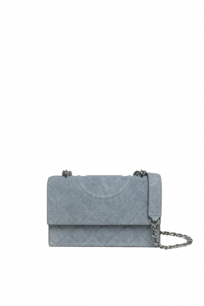 Small Fleming Denim-Print Suede Chain Bag/crossbody Bag