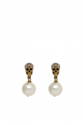 Pearl Pave Skull Earrings 垂坠耳环
