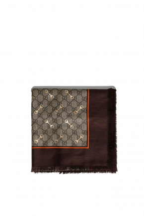Gg Print With Horsebit Silk Shawl 围巾