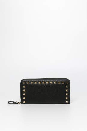 Rockstud Grainy Calfskin Zippered 钱包