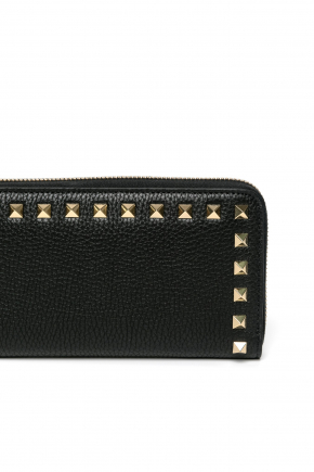 Rockstud Grainy Calfskin Zippered Wallet