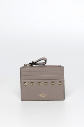 Rockstud Calfskin Cardholder With Zipper 卡片包/零钱包